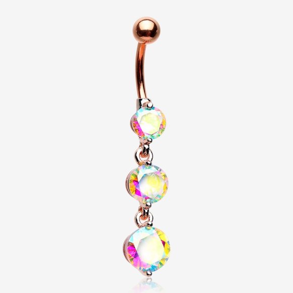 Rose Gold Radiant Sparkle Cascade Chandelier Belly Button Ring - Picture 1 of 3